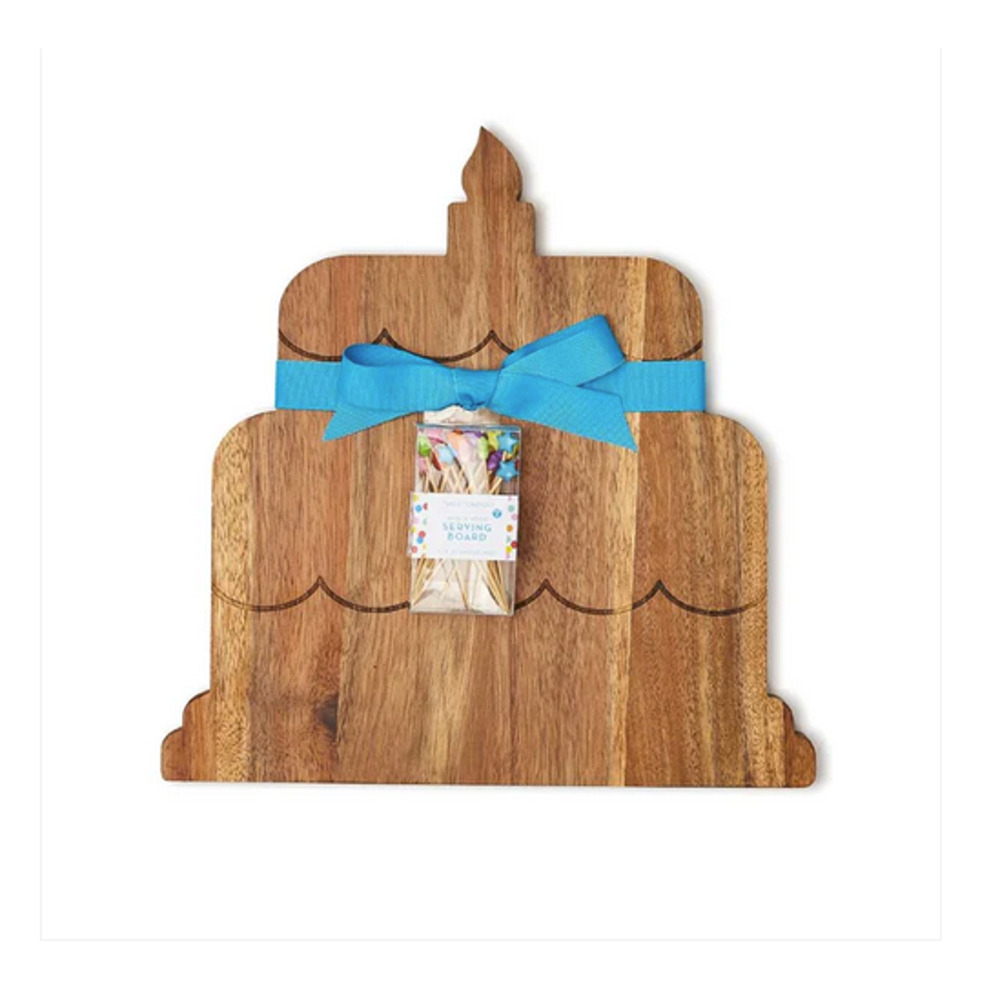 Two's Company Birthday Cake Serving Board with 20 Star Picks